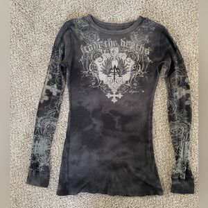 Black and Gray Graphic Long Sleeve  thermal shirt